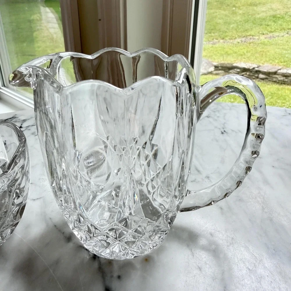 NEW VTG Crystal Creamer and Sugar Bowl Set Elegant Yugoslavia 24% Lead Crystal